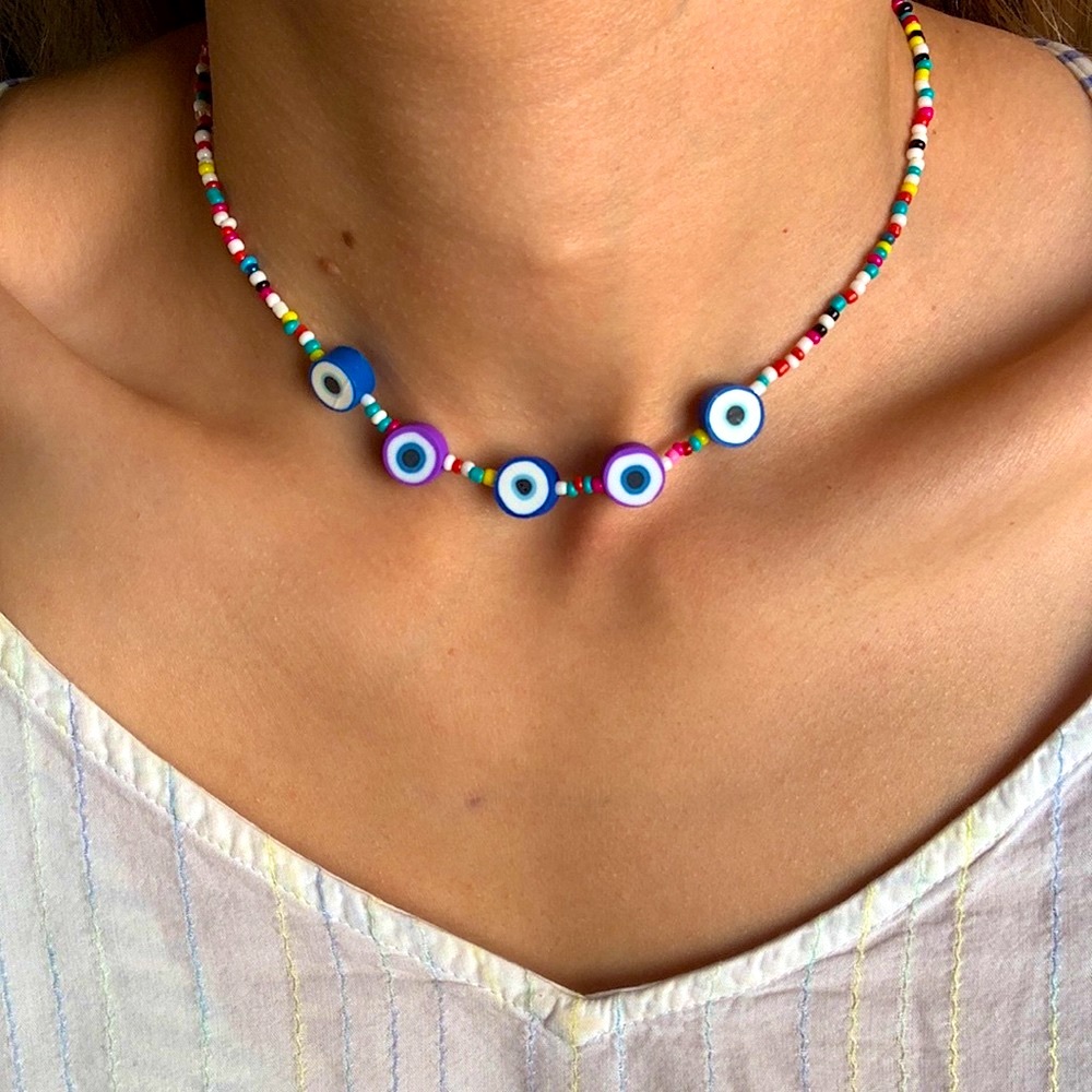 Colorful Beaded choker turk eyes